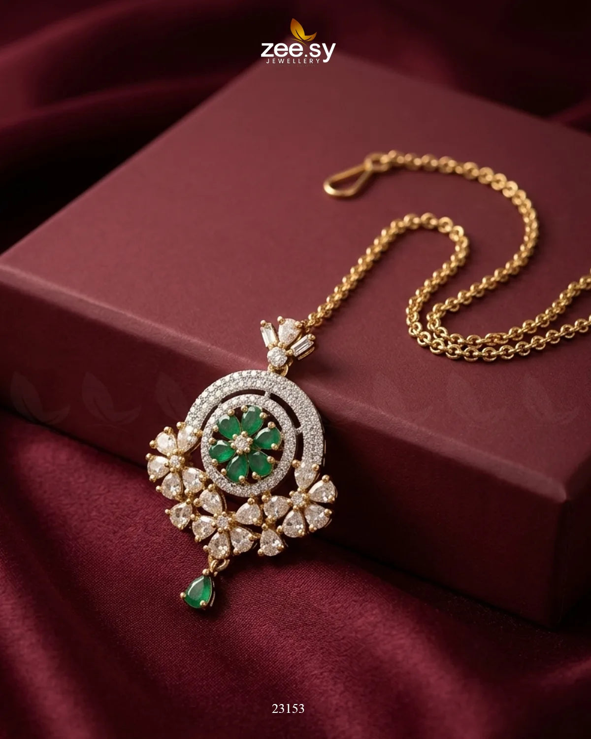 Round Flowery American Diamond Bindiya Golden Green bindiya - Zeesy Jewellery Pakistan | Premium Artificial & Imitation Jewellery