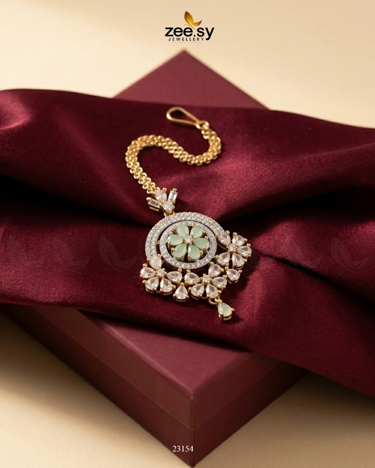 Round Flowery American Diamond Bindiya Golden Mint Green bindiya - Zeesy Jewellery Pakistan | Premium Artificial & Imitation Jewellery