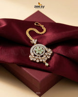 Round Flowery American Diamond Bindiya Golden Mint Green bindiya - Zeesy Jewellery Pakistan | Premium Artificial & Imitation Jewellery