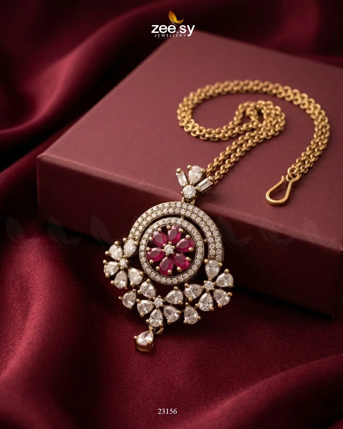 Round Flowery American Diamond Bindiya Golden Ruby bindiya - Zeesy Jewellery Pakistan | Premium Artificial & Imitation Jewellery