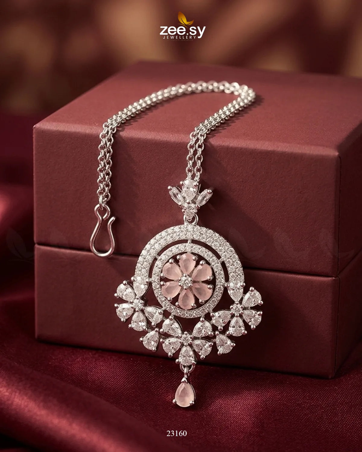 Round Flowery American Diamond Bindiya Silver Mint Pink bindiya - Zeesy Jewellery Pakistan | Premium Artificial & Imitation Jewellery