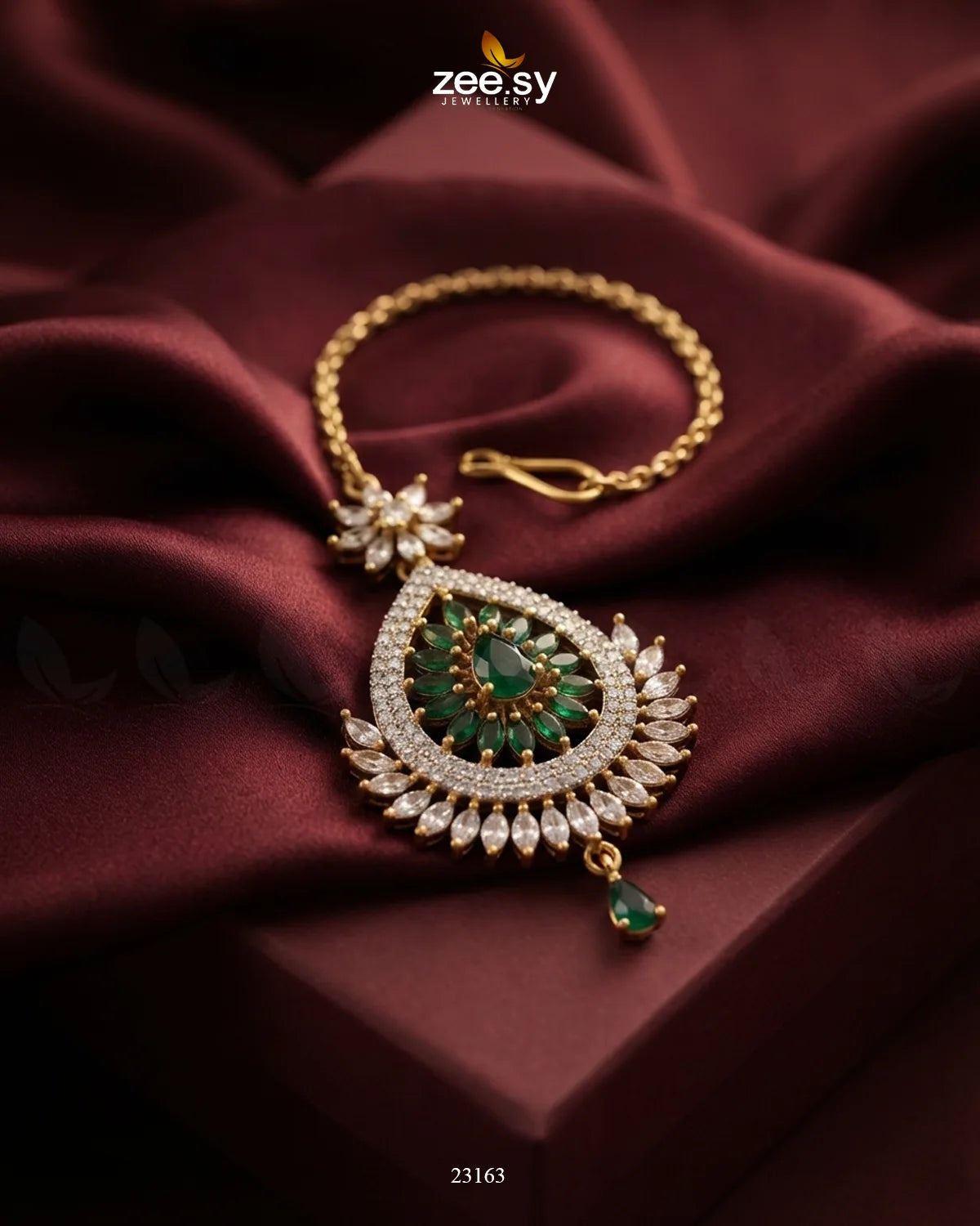 Leaf Pave Ziconia Bindiya Golden Green bindiya - Zeesy Jewellery Pakistan | Premium Artificial & Imitation Jewellery