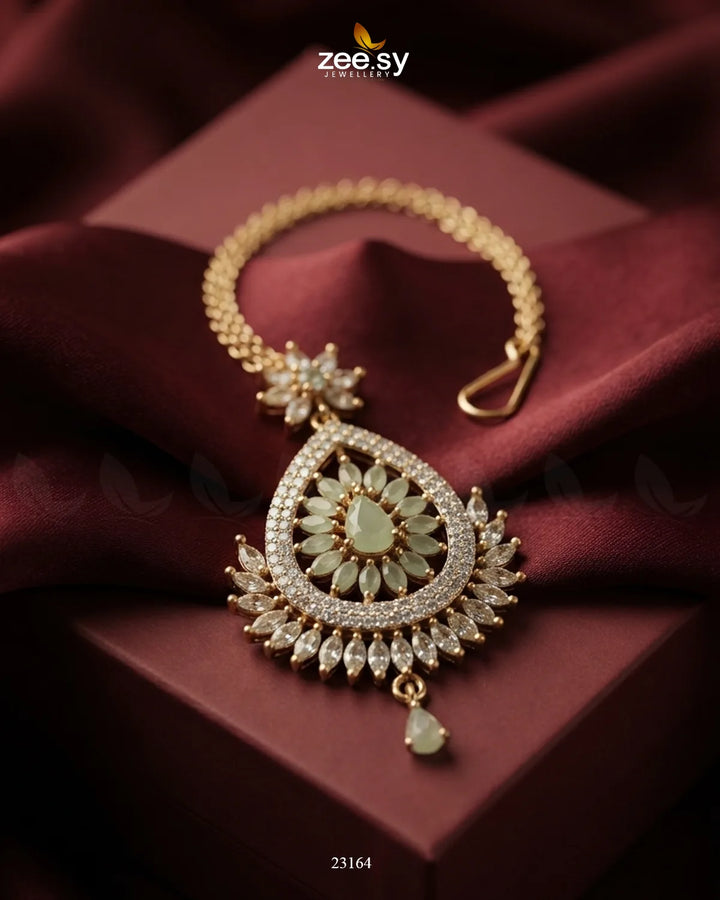 Leaf Pave Ziconia Bindiya Golden Mint Green bindiya - Zeesy Jewellery Pakistan | Premium Artificial & Imitation Jewellery
