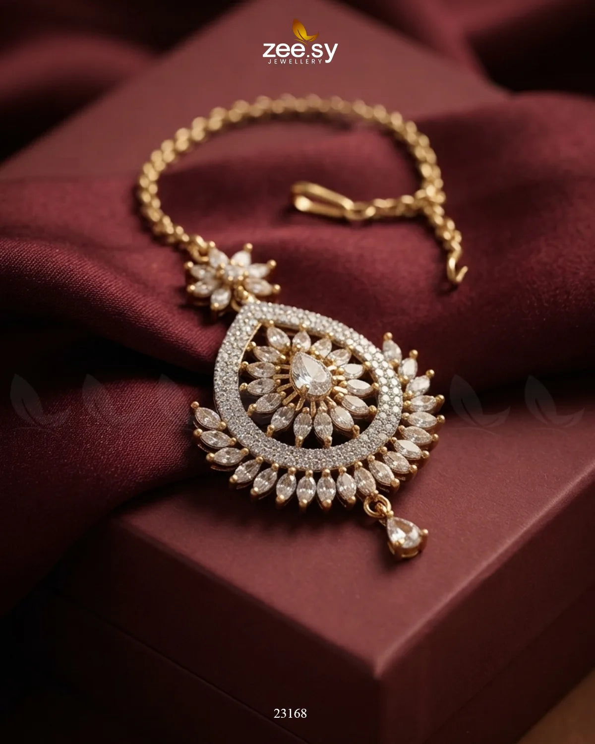 Leaf Pave Ziconia Bindiya Golden White bindiya - Zeesy Jewellery Pakistan | Premium Artificial & Imitation Jewellery