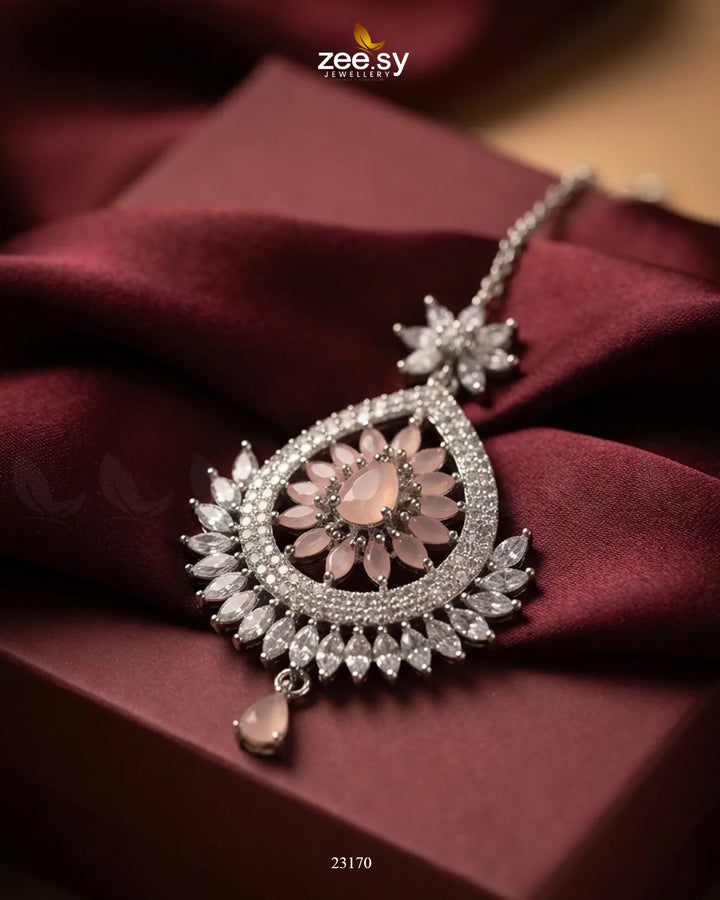 Leaf Pave Ziconia Bindiya Silver Mint Pink bindiya - Zeesy Jewellery Pakistan | Premium Artificial & Imitation Jewellery