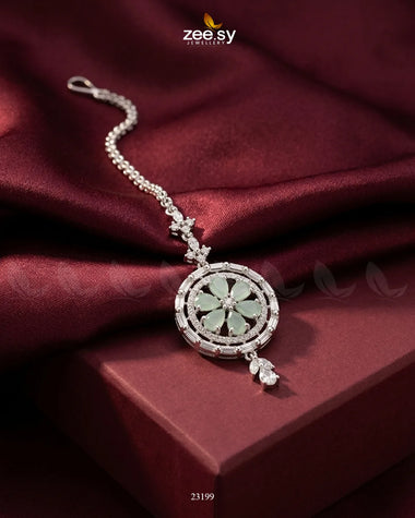Tulip Wheel Crystal Bindiya Golden Mint Green bindiya - Zeesy Jewellery Pakistan | Premium Artificial & Imitation Jewellery