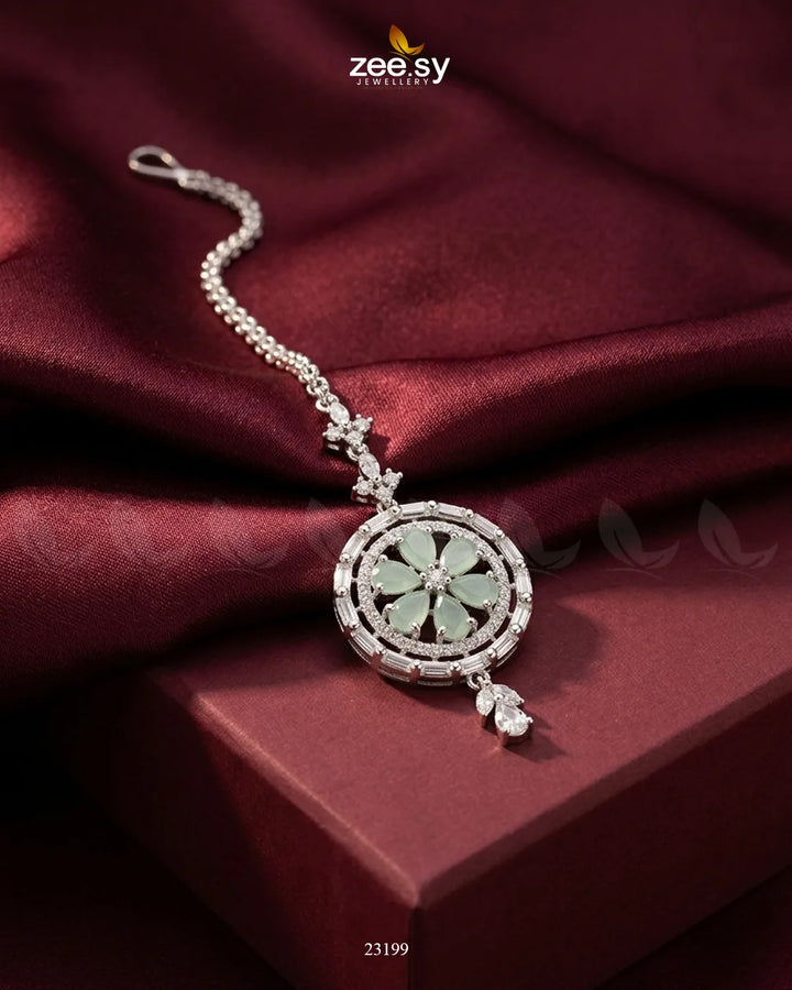 Tulip Wheel Crystal Bindiya Golden Mint Green bindiya - Zeesy Jewellery Pakistan | Premium Artificial & Imitation Jewellery