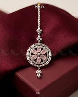 Tulip Wheel Crystal Bindiya Silver Mint Pink bindiya - Zeesy Jewellery Pakistan | Premium Artificial & Imitation Jewellery