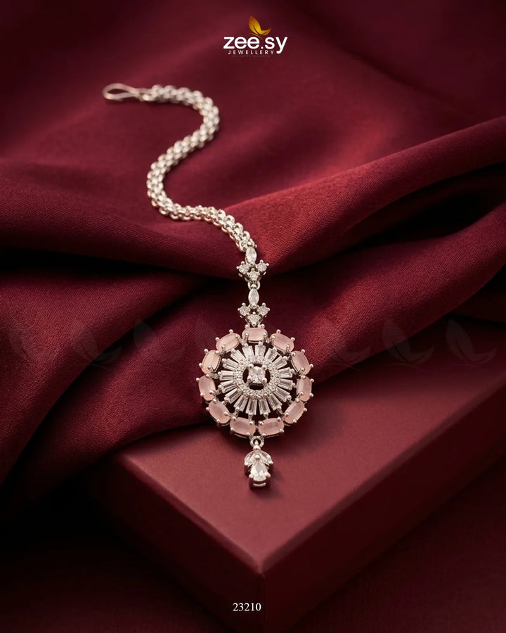 Ethnic Circle Bold Stone Bindiya Silver Mint Pink bindiya - Zeesy Jewellery Pakistan | Premium Artificial & Imitation Jewellery