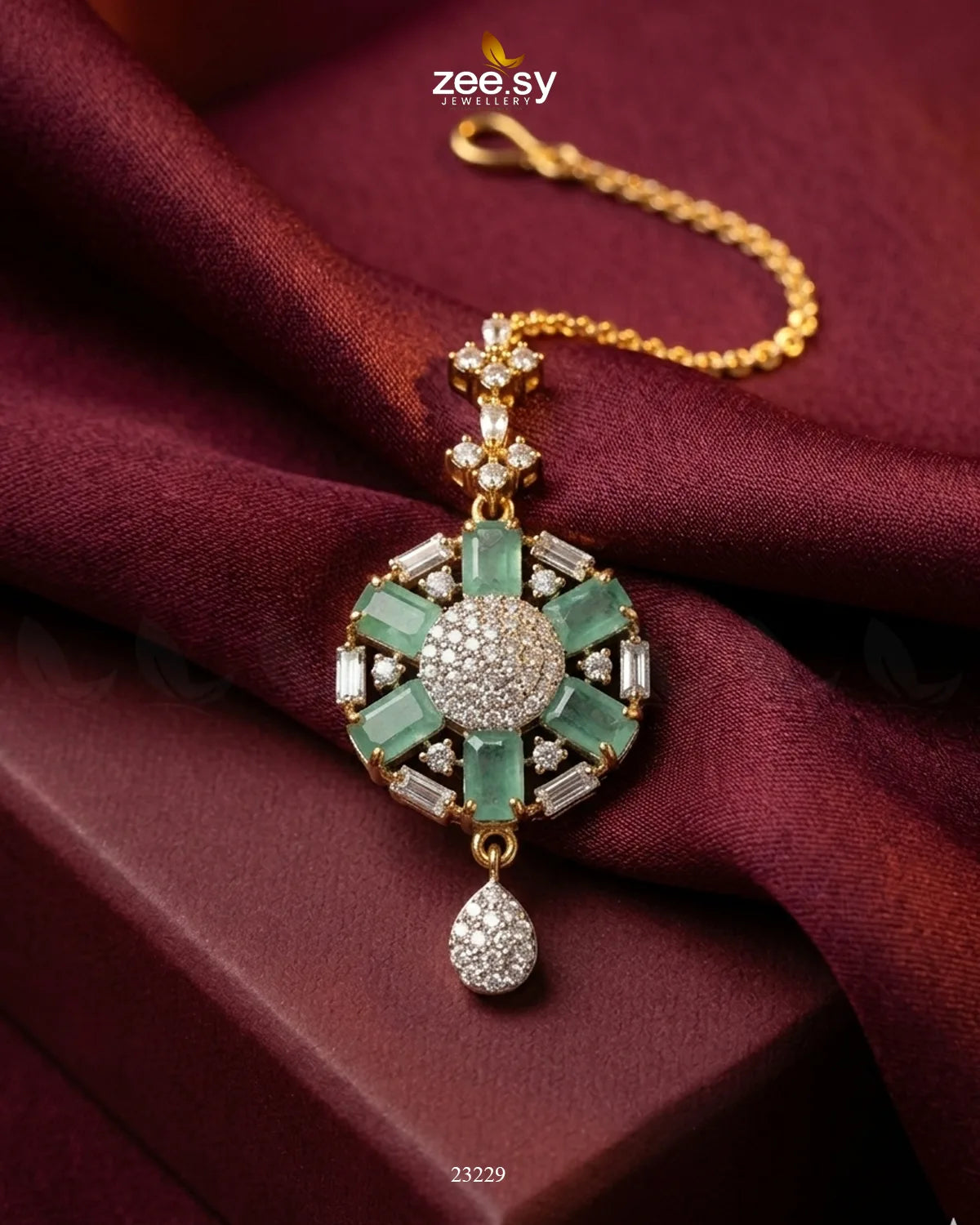 Tessellate Square Bold Stone Bindiya Golden Mint Green bindiya - Zeesy Jewellery Pakistan | Premium Artificial & Imitation Jewellery