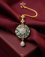 Tessellate Square Bold Stone Bindiya Golden Mint Green bindiya - Zeesy Jewellery Pakistan | Premium Artificial & Imitation Jewellery