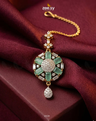 Tessellate Square Bold Stone Bindiya Golden Mint Green bindiya - Zeesy Jewellery Pakistan | Premium Artificial & Imitation Jewellery