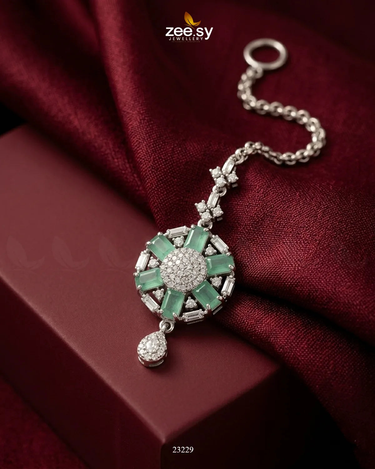 Tessellate Square Bold Stone Bindiya Silver Mint Green bindiya - Zeesy Jewellery Pakistan | Premium Artificial & Imitation Jewellery