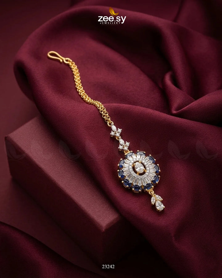 Azure Sunburst Zirconia Bindiya Golden Blue bindiya - Zeesy Jewellery Pakistan | Premium Artificial & Imitation Jewellery