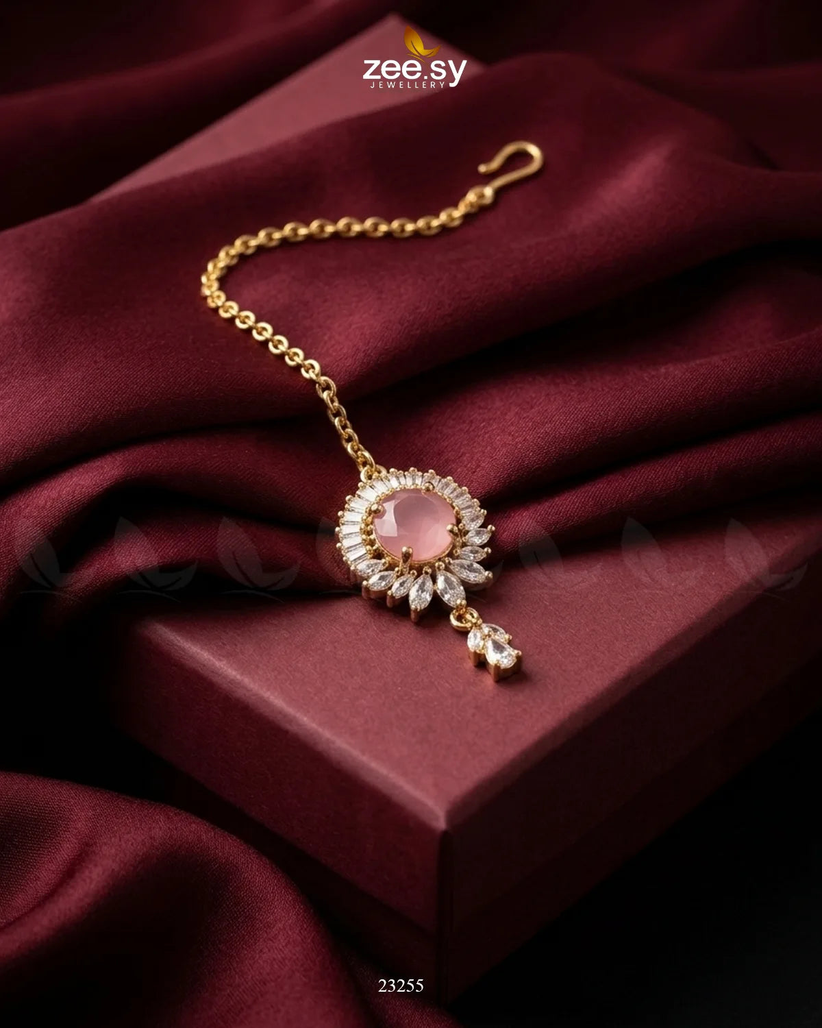 Velanza Teardrop Zircon Bindiya Golden Mint Pink bindiya - Zeesy Jewellery Pakistan | Premium Artificial & Imitation Jewellery