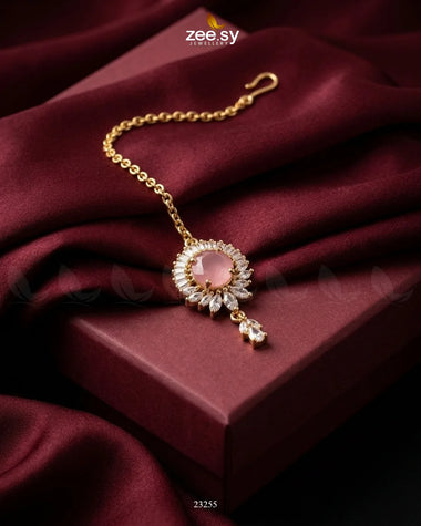 Velanza Teardrop Zircon Bindiya Golden Mint Pink bindiya - Zeesy Jewellery Pakistan | Premium Artificial & Imitation Jewellery