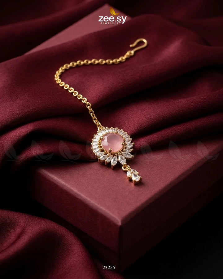 Velanza Teardrop Zircon Bindiya Golden Mint Pink bindiya - Zeesy Jewellery Pakistan | Premium Artificial & Imitation Jewellery