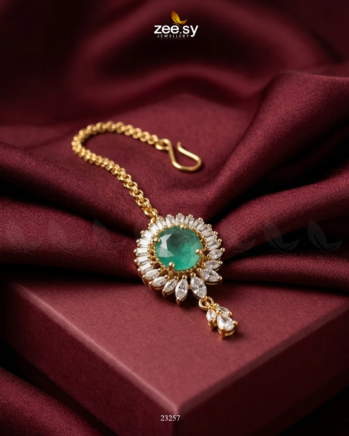 Velanza Teardrop Zircon Bindiya Golden Sea Green bindiya - Zeesy Jewellery Pakistan | Premium Artificial & Imitation Jewellery
