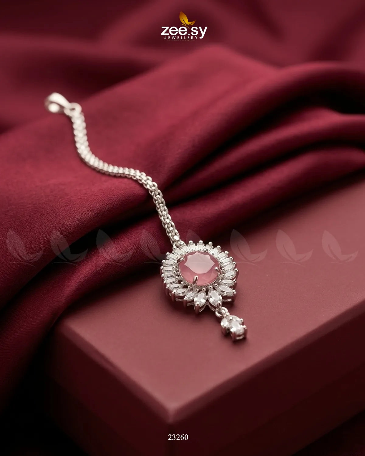 Velanza Teardrop Zircon Bindiya Silver Mint Pink bindiya - Zeesy Jewellery Pakistan | Premium Artificial & Imitation Jewellery
