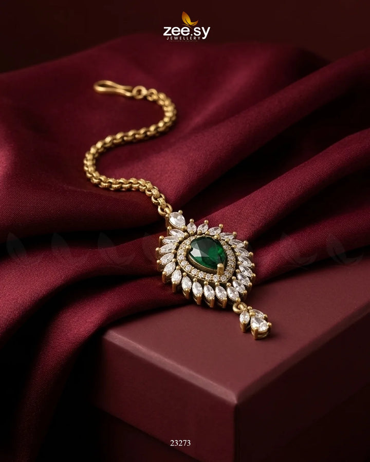 Clover Shield Leaf Crystal Bindiya Golden Green bindiya - Zeesy Jewellery Pakistan | Premium Artificial & Imitation Jewellery