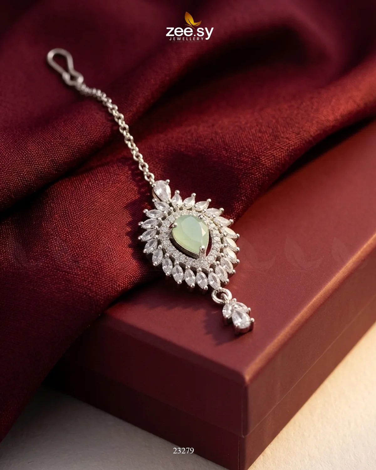 Clover Shield Leaf Crystal Bindiya Silver Mint Green bindiya - Zeesy Jewellery Pakistan | Premium Artificial & Imitation Jewellery
