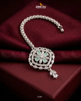 Elavara Floral Gemstone Bindiya Silver Mint Green BINDIYA - Zeesy Jewellery Pakistan | Premium Artificial & Imitation Jewellery