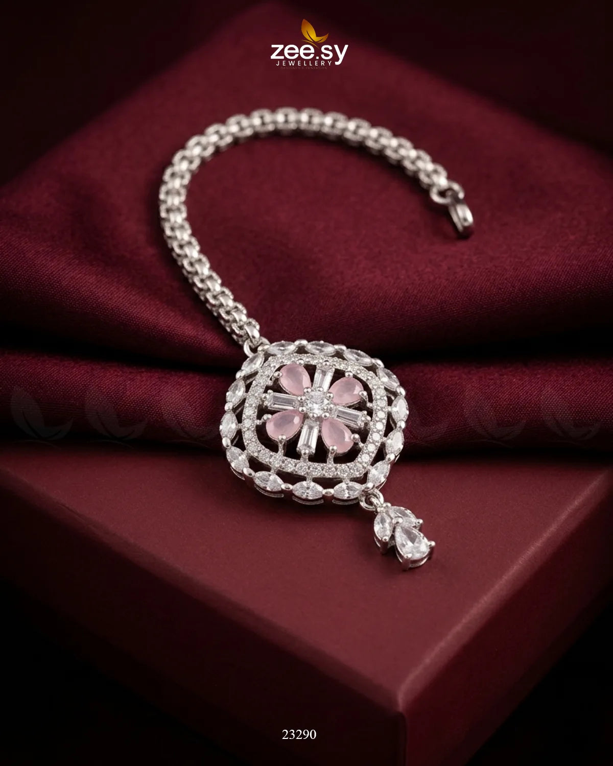 Elavara Floral Gemstone Bindiya Silver Mint Pink BINDIYA - Zeesy Jewellery Pakistan | Premium Artificial & Imitation Jewellery