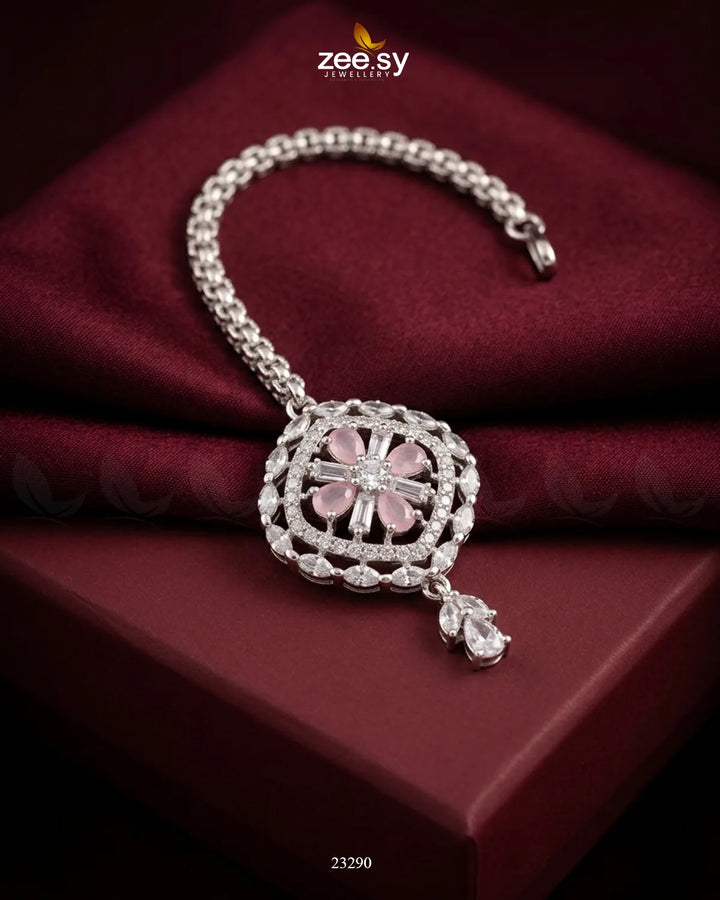 Elavara Floral Gemstone Bindiya Silver Mint Pink BINDIYA - Zeesy Jewellery Pakistan | Premium Artificial & Imitation Jewellery