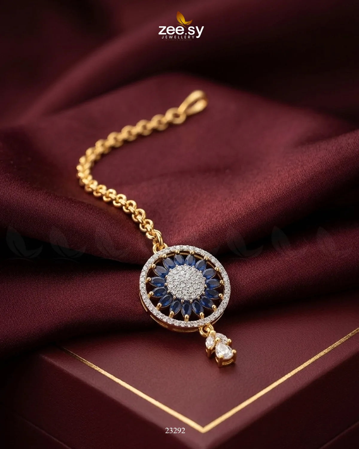Indigo Wheel Crystal Bindiya Golden Blue bindiya - Zeesy Jewellery Pakistan | Premium Artificial & Imitation Jewellery