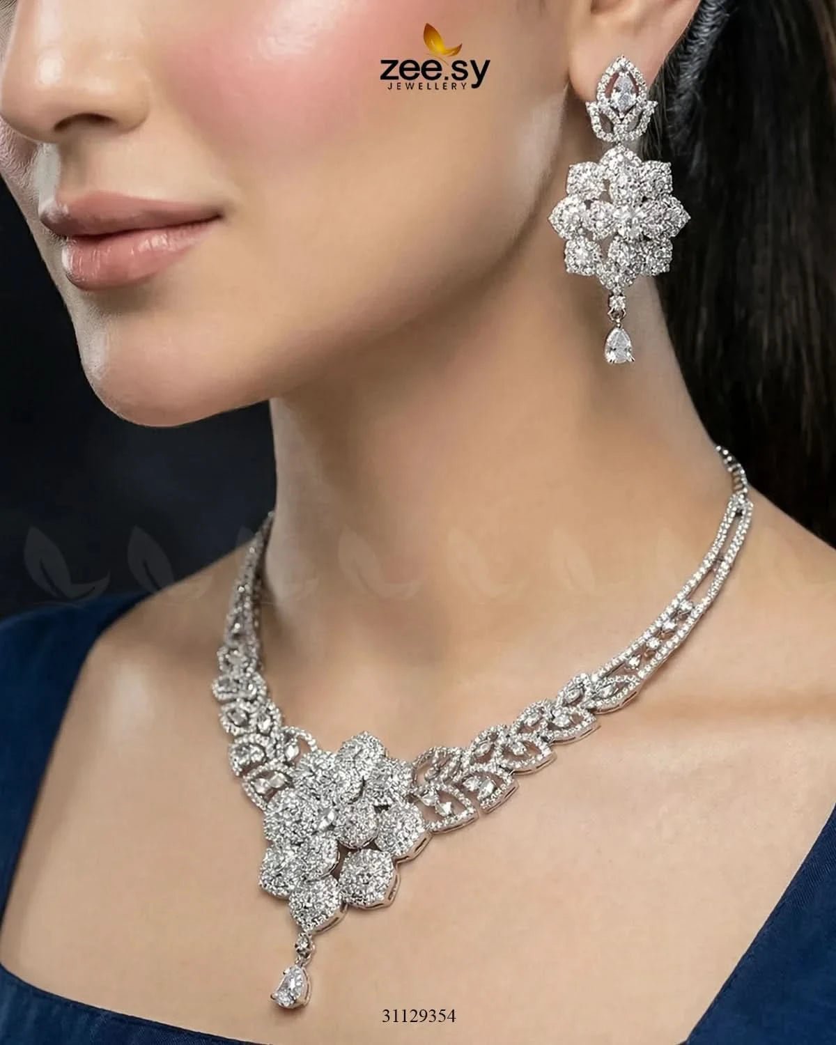 Bloom Camellia Crystal Necklace Set - Zeesy.pk