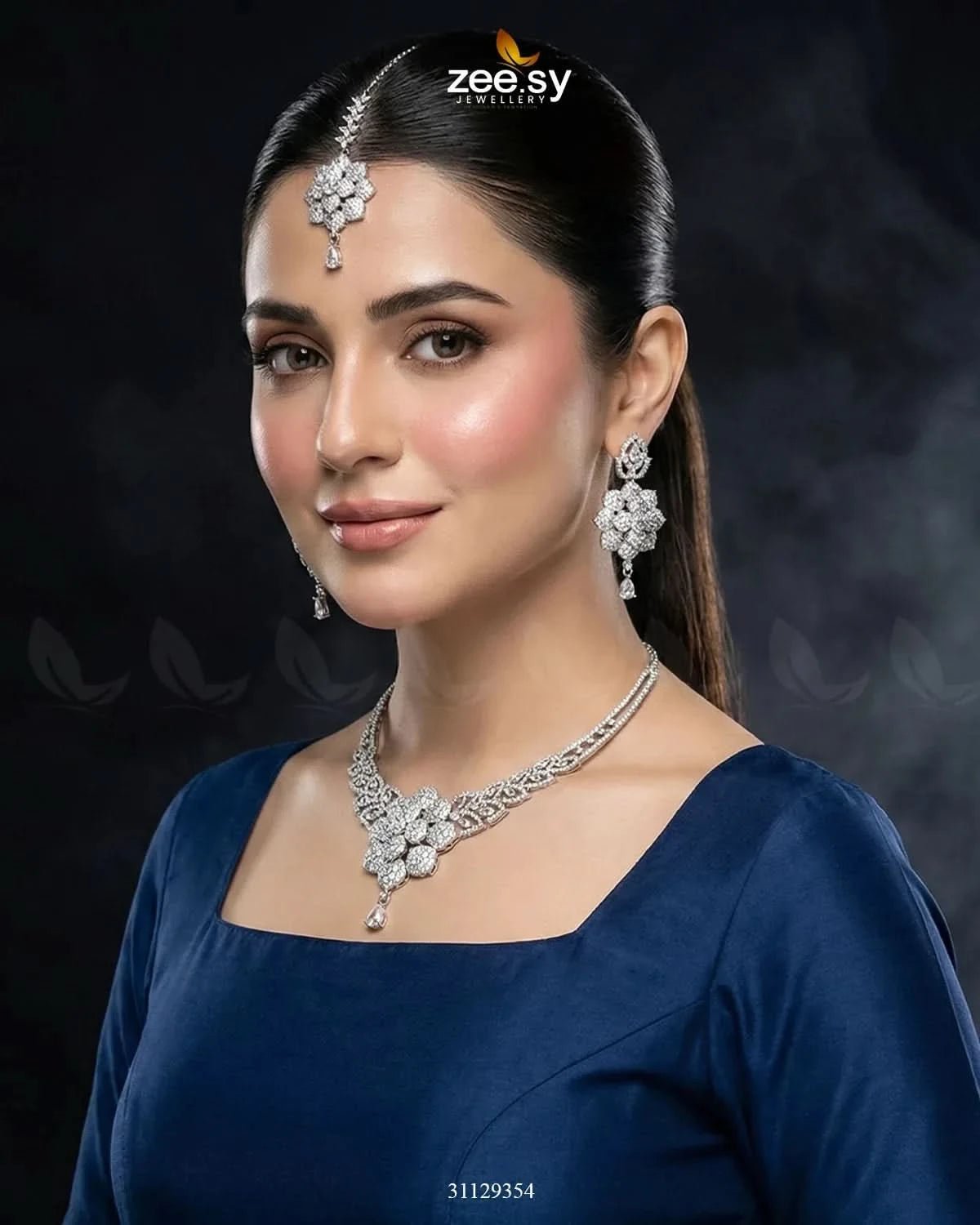 Bloom Camellia Crystal Necklace Set - Zeesy.pk