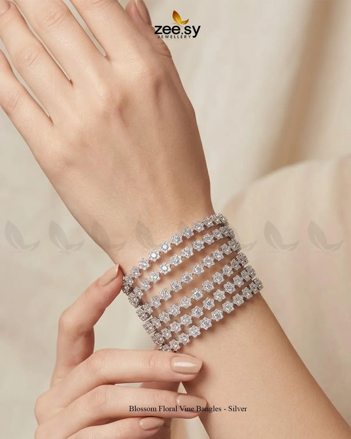 Blossom Floral Vine Bangles - Silver BANGLES - Zeesy Jewellery Pakistan | Premium Artificial & Imitation Jewellery
