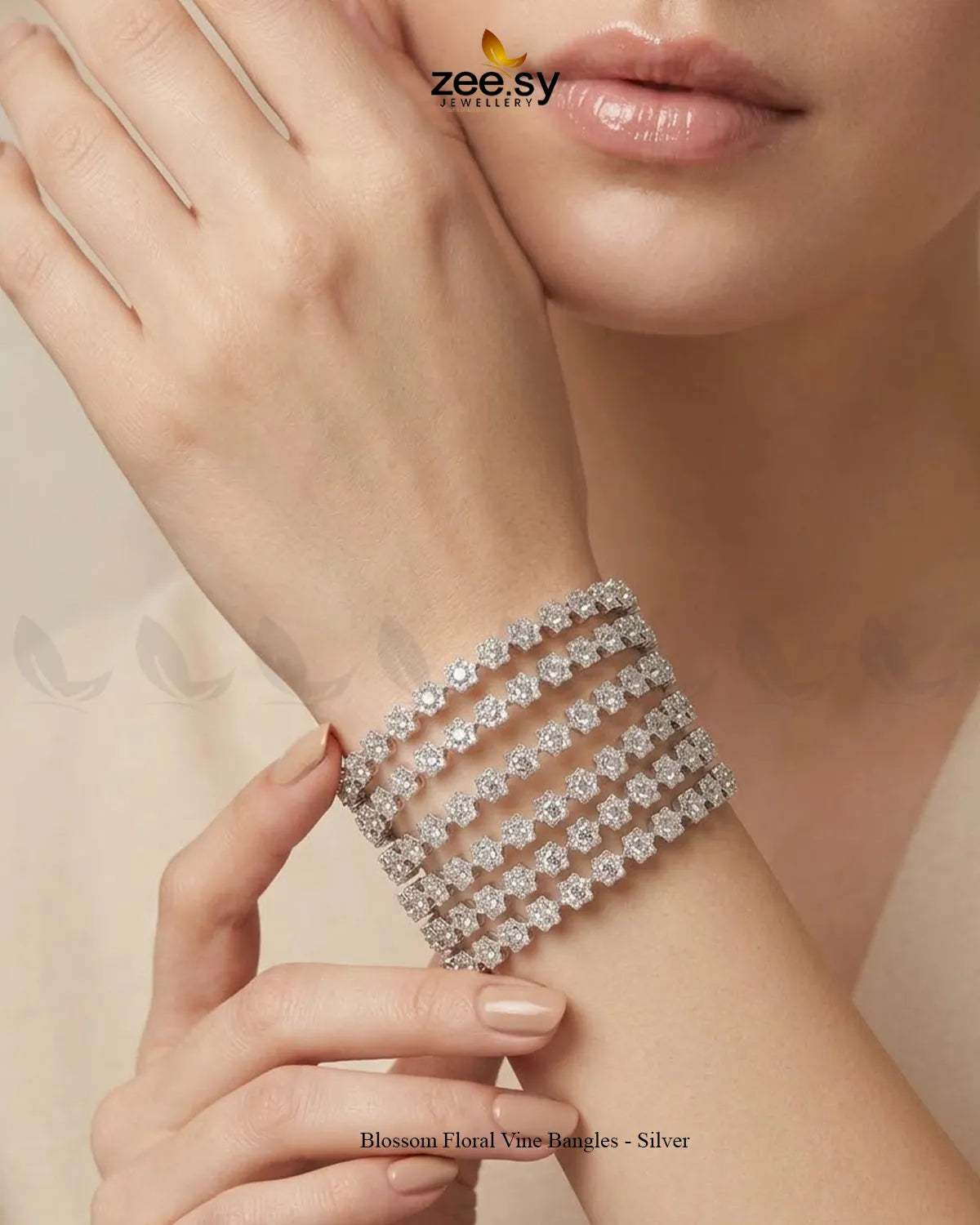 Blossom Floral Vine Bangles - Silver BANGLES - Zeesy Jewellery Pakistan | Premium Artificial & Imitation Jewellery