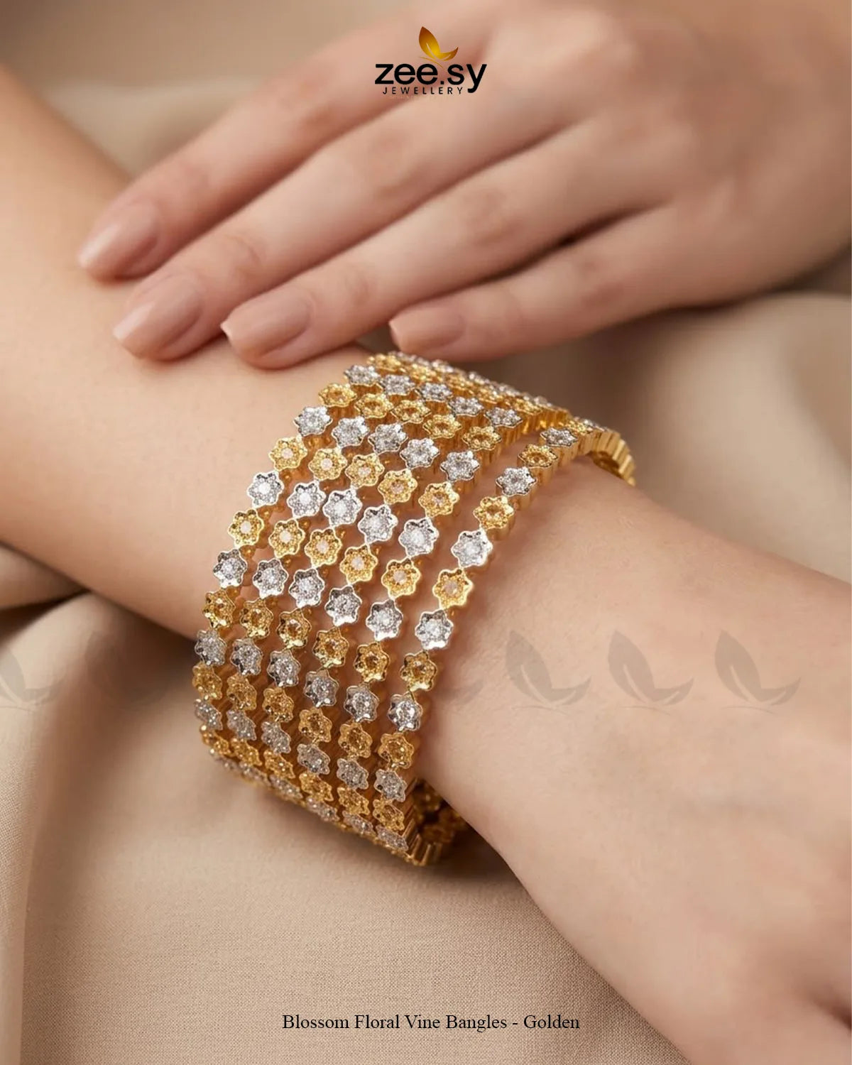 Blossom Floral Vine Bangles - Golden BANGLES - Zeesy Jewellery Pakistan | Premium Artificial & Imitation Jewellery