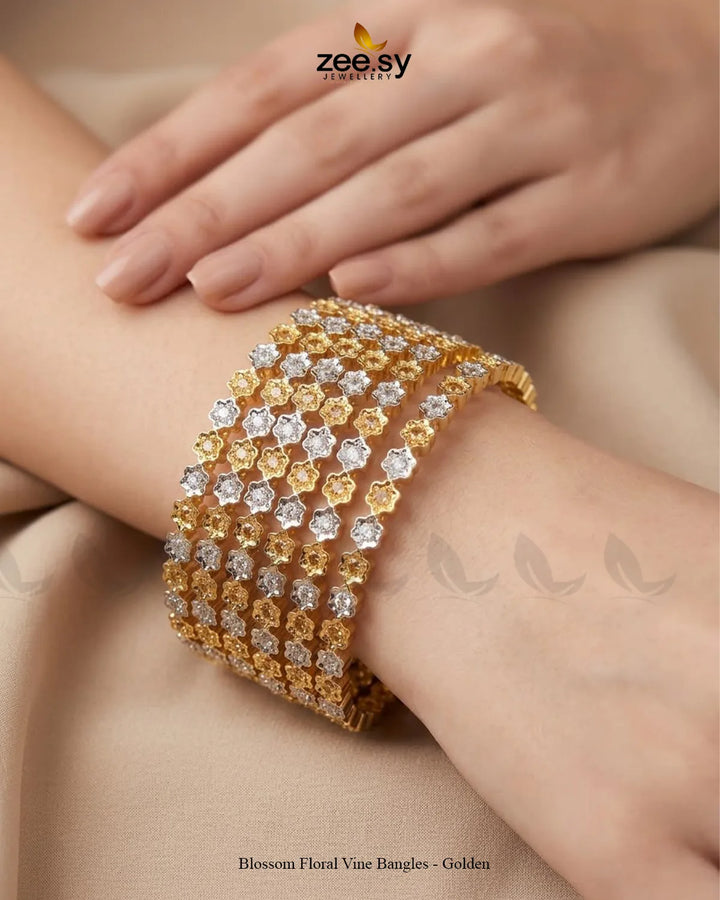 Blossom Floral Vine Bangles - Golden BANGLES - Zeesy Jewellery Pakistan | Premium Artificial & Imitation Jewellery