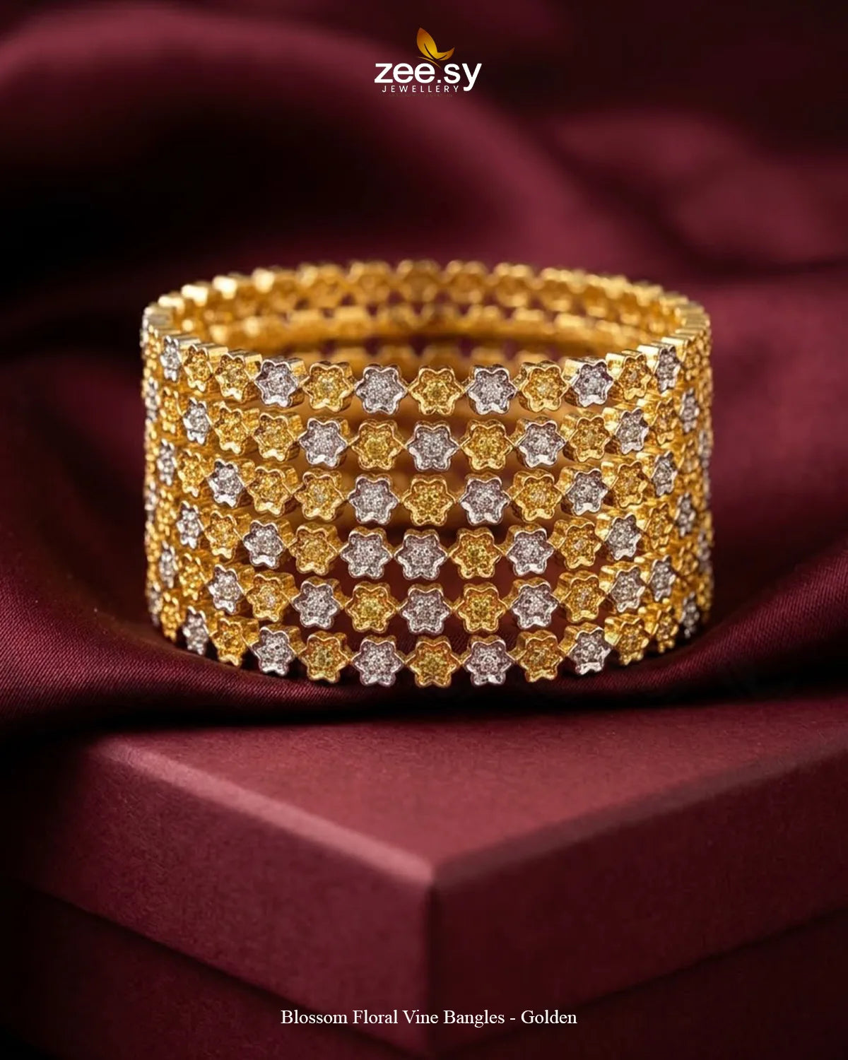 Blossom Floral Vine Bangles - Golden BANGLES - Zeesy Jewellery Pakistan | Premium Artificial & Imitation Jewellery