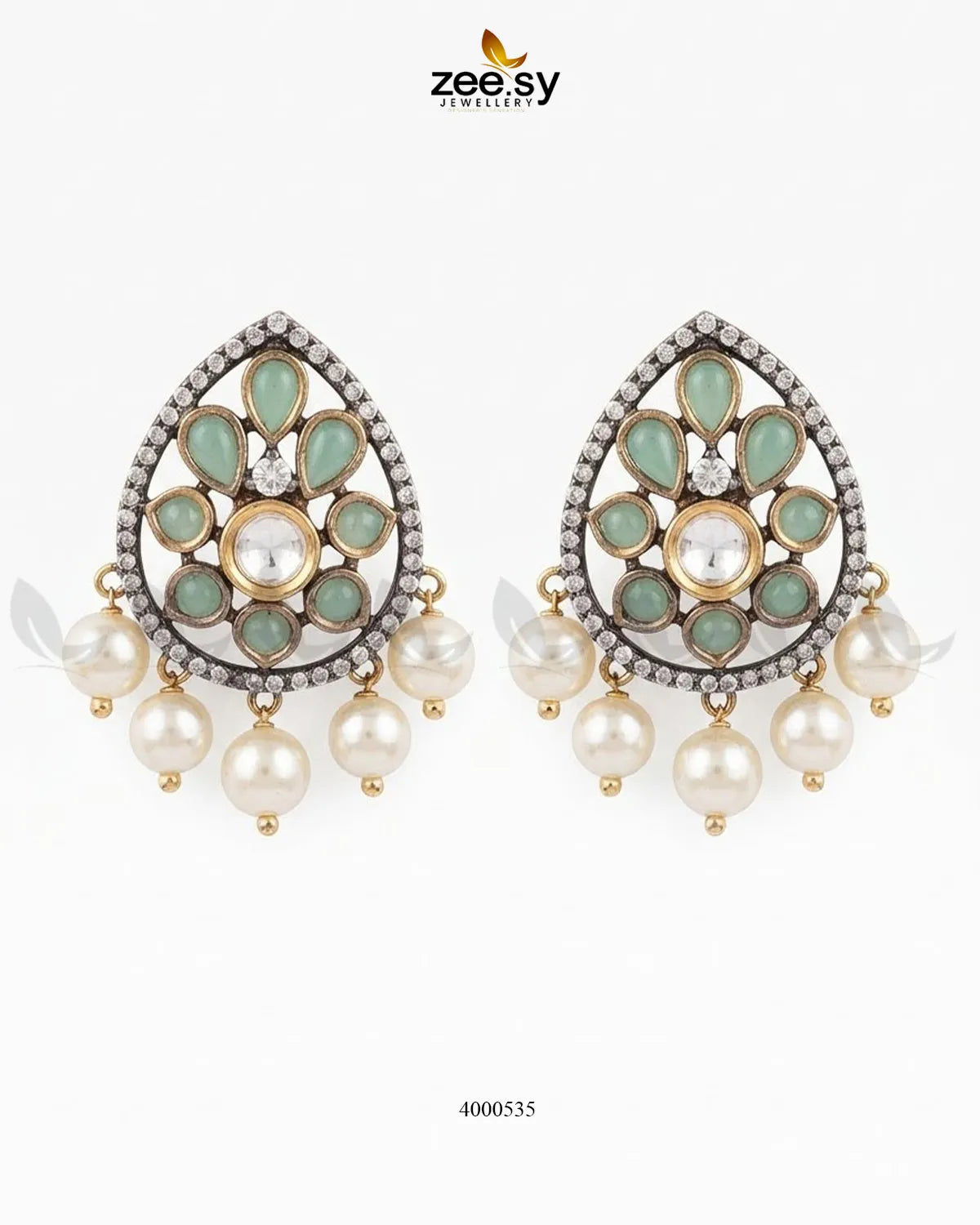 Blush Floral Polki Drop Earrings – Earrings by Zee.Sy Jewellery (view 2)