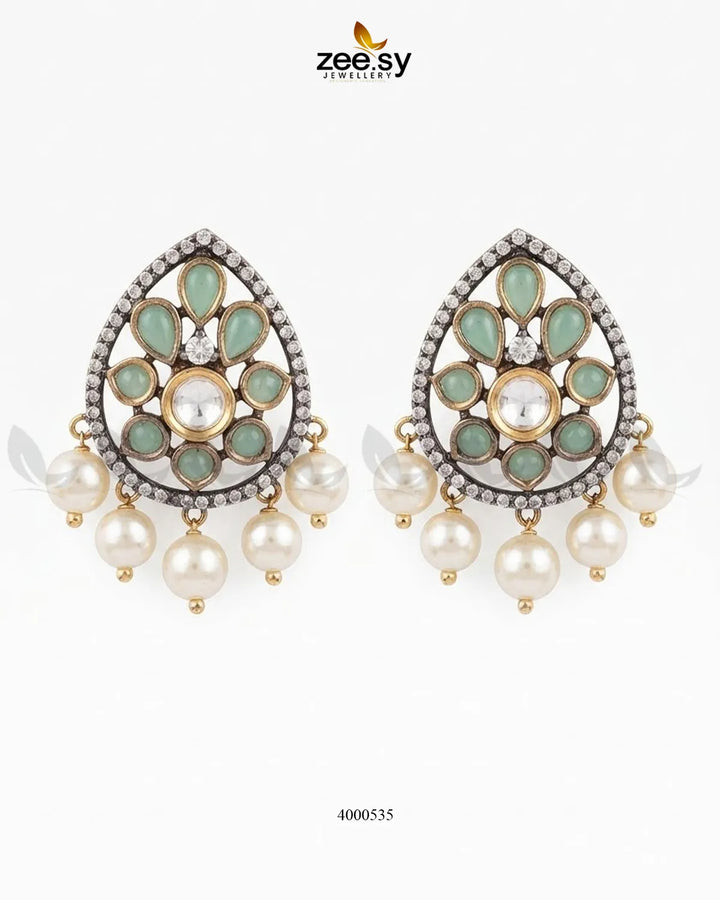 Blush Floral Polki Drop Earrings – Earrings by Zee.Sy Jewellery (view 2)