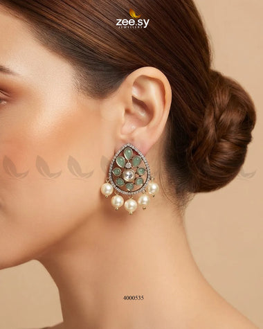 Blush Floral Polki Drop Earrings Earrings - Zeesy Jewellery Pakistan | Premium Artificial & Imitation Jewellery