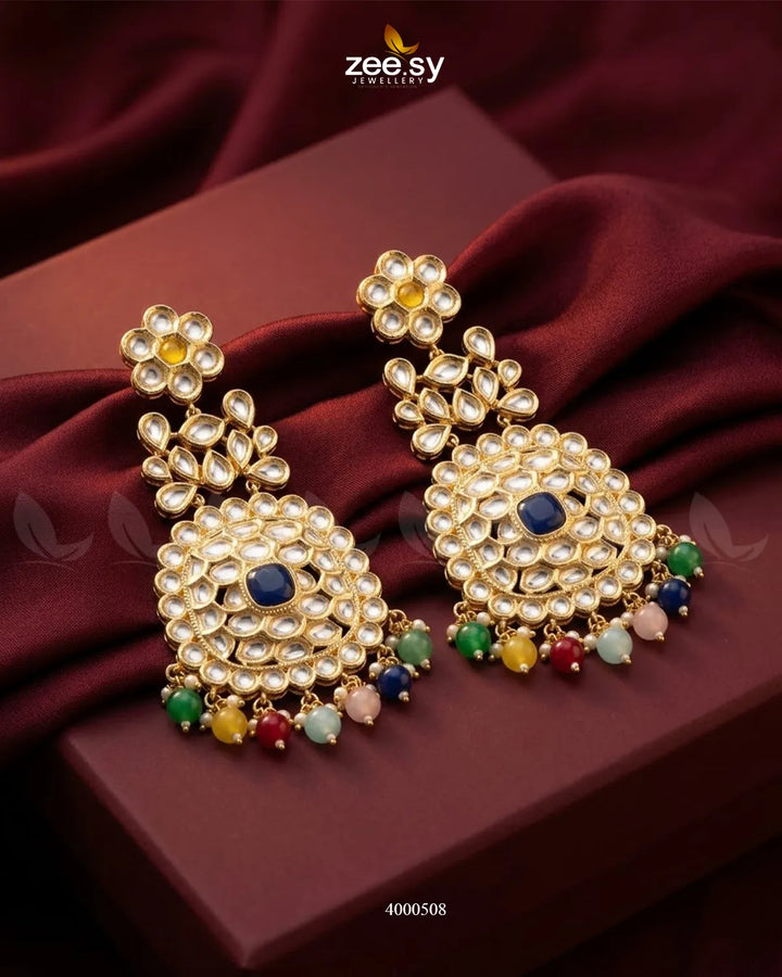 Bridal Pearl Bead Polki Earrings Golden Multi Earrings - Zeesy Jewellery Pakistan | Premium Artificial & Imitation Jewellery