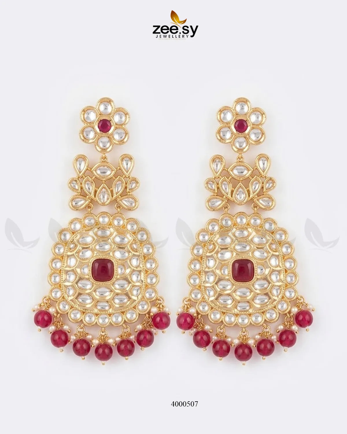 Bridal Pearl Bead Polki Earrings Earrings - Zeesy Jewellery Pakistan | Premium Artificial & Imitation Jewellery