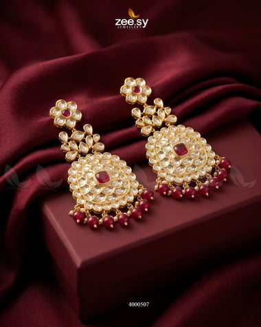 Bridal Pearl Bead Polki Earrings Golden Ruby Earrings - Zeesy Jewellery Pakistan | Premium Artificial & Imitation Jewellery