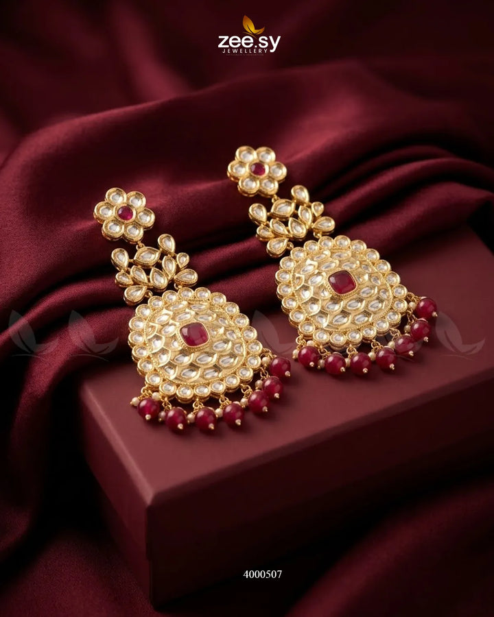 Bridal Pearl Bead Polki Earrings Golden Ruby Earrings - Zeesy Jewellery Pakistan | Premium Artificial & Imitation Jewellery