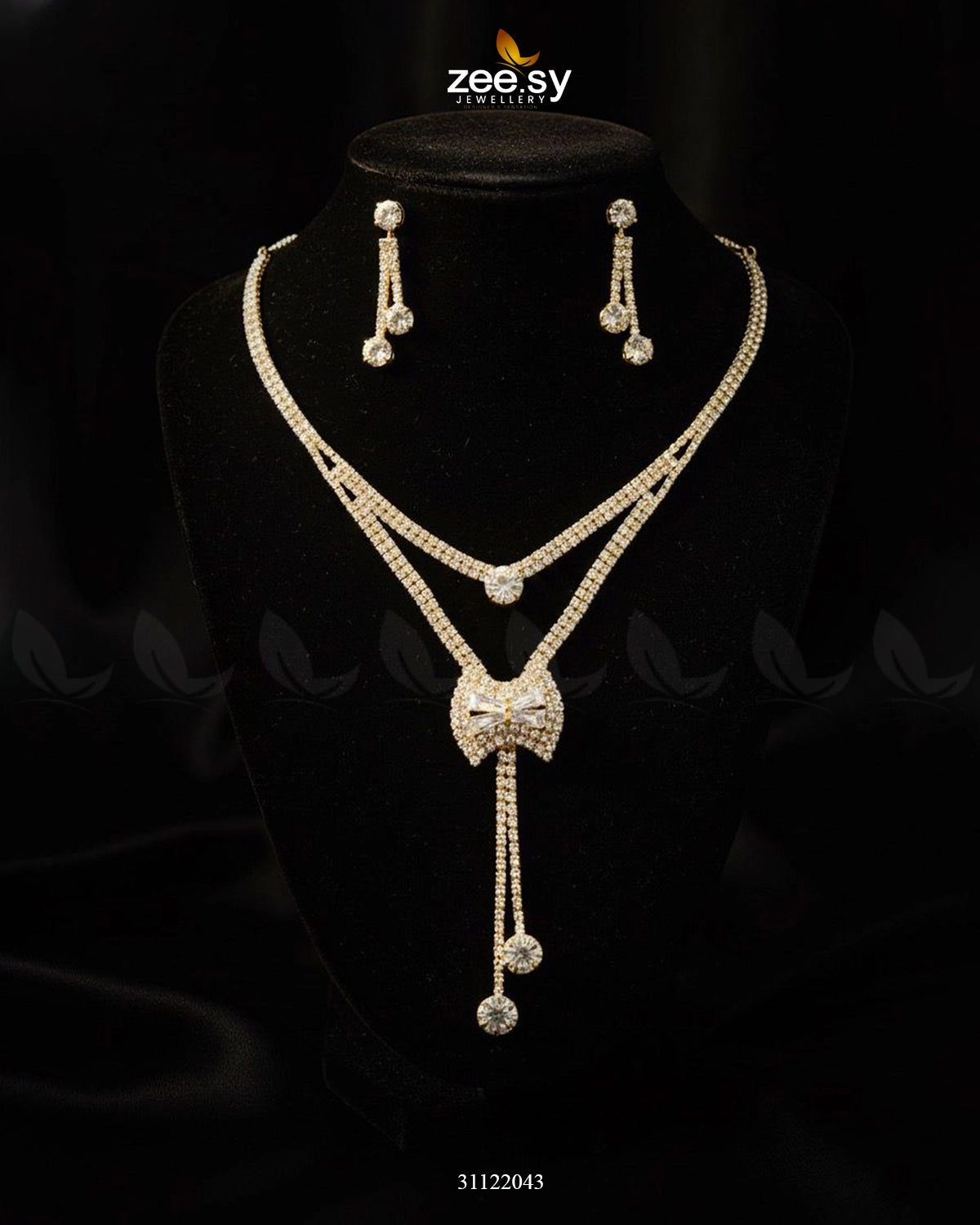 Brilliant Ribbon Drape Necklace Set Golden - Zeesy Jewellery