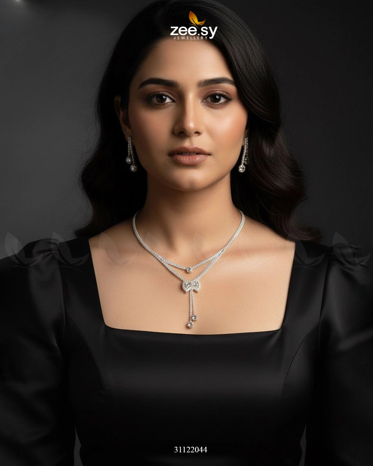 Brilliant Ribbon Drape Necklace Set - Zeesy Jewellery