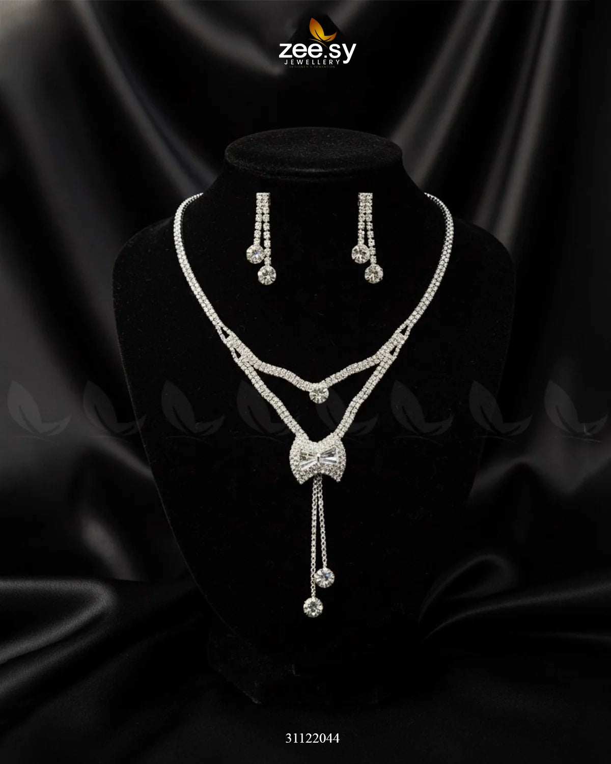 Brilliant Ribbon Drape Necklace Set Silver - Zeesy Jewellery