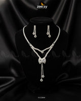 Brilliant Ribbon Drape Necklace Set Silver - Zeesy Jewellery