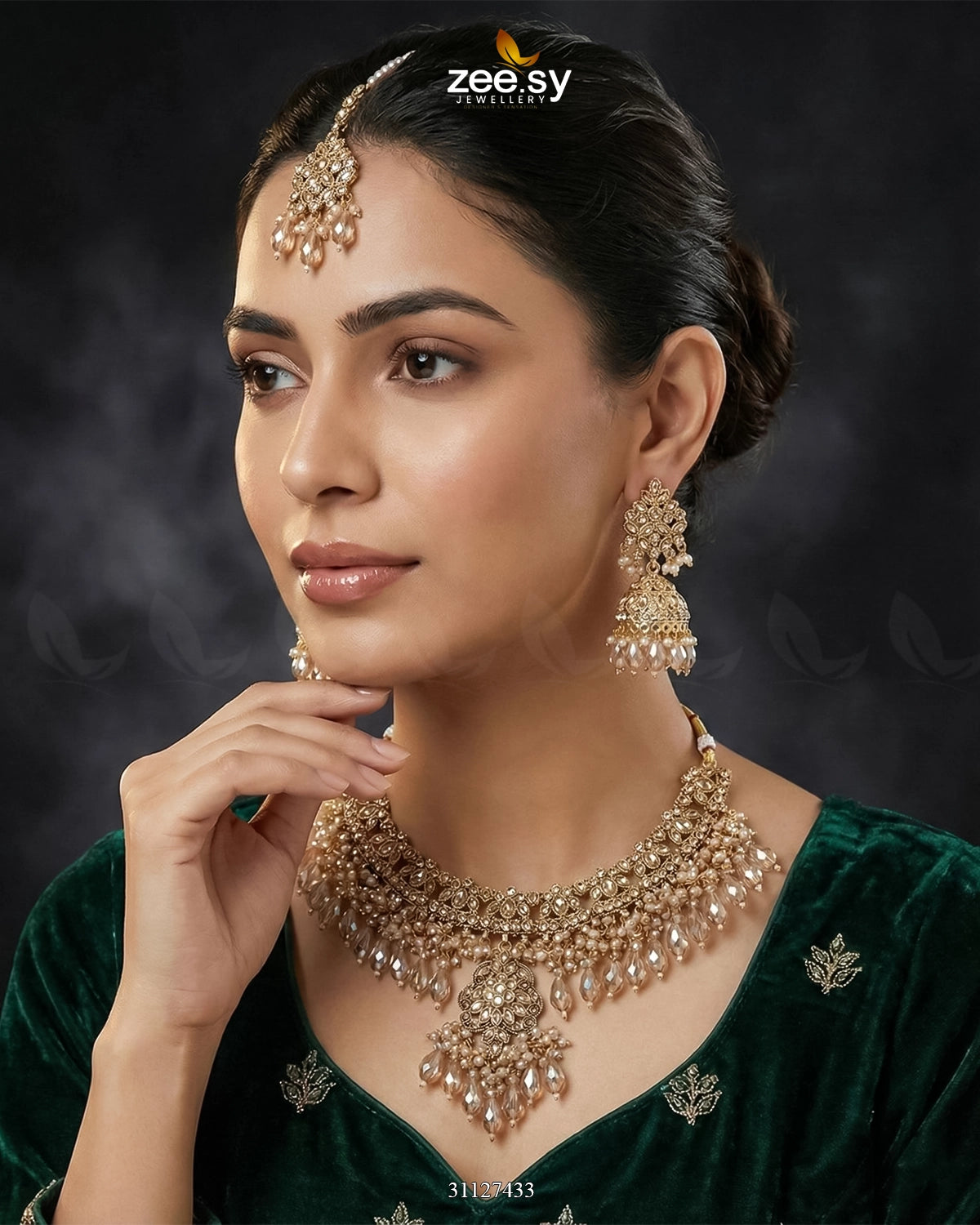 Shahi Qatra CutStone Bridal Set - Zeesy Jewellery