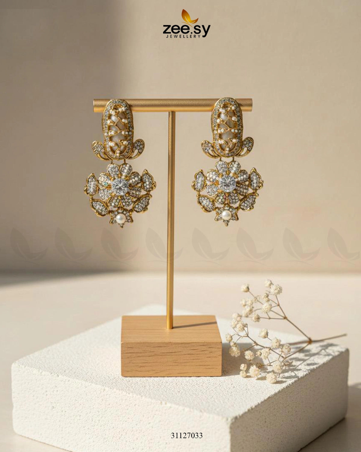 Emerald Turkish Mother Pearl Earrings White - Zeesy Jewellery