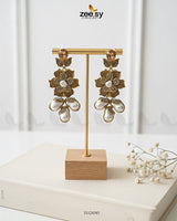 Floral Crystal Pearl Drop Earrings Champagne - Zeesy Jewellery